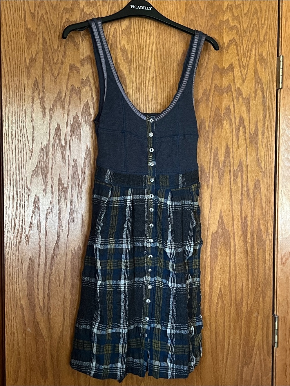 Navy Blue Plaid Button-Front  Dress